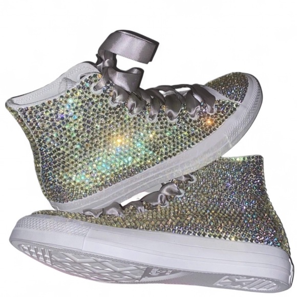 Vitrail Moonstone Crystal High Top Converse Sizes 5-14 New With Ribbon Laces - Picture 4 of 15